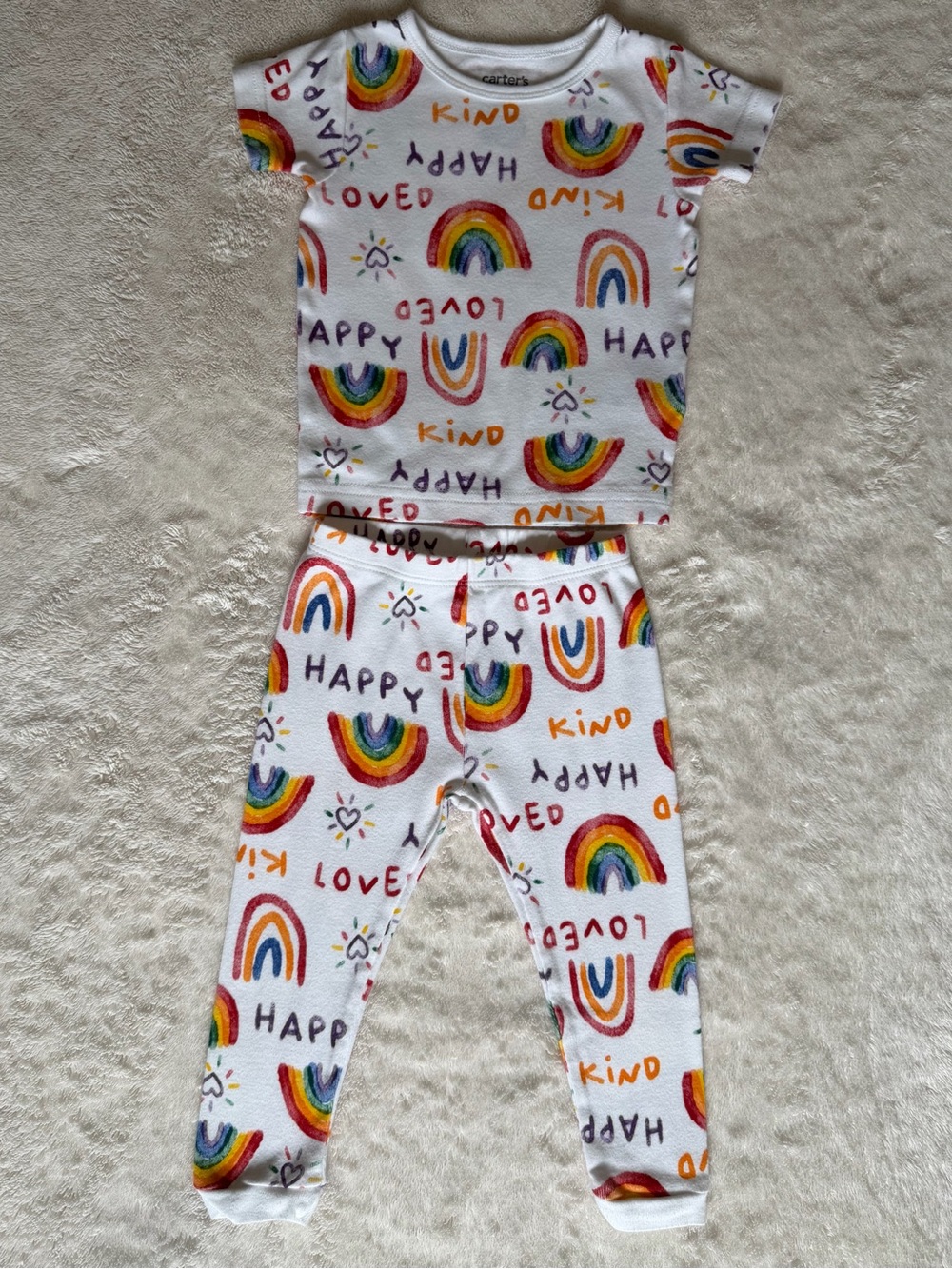 Carter's White Rainbow Print 'Happy Kind Loved' Pajama Set